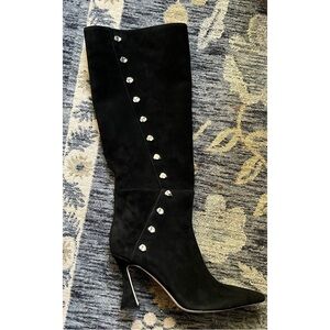 ANTONIO MELANI Black Suede Knee high Boot with Stud Accents